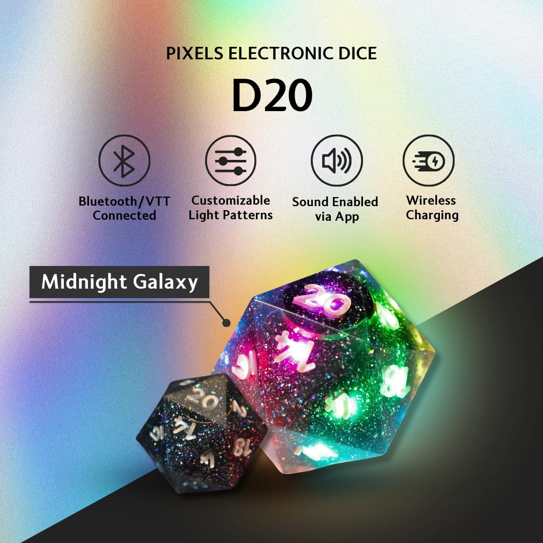 Pixels D20 Midnight Galaxy wireless charging case in action supports long gaming sessions.