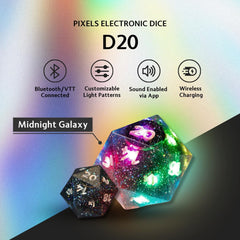Pixels D20 Midnight Galaxy wireless charging case in action supports long gaming sessions.