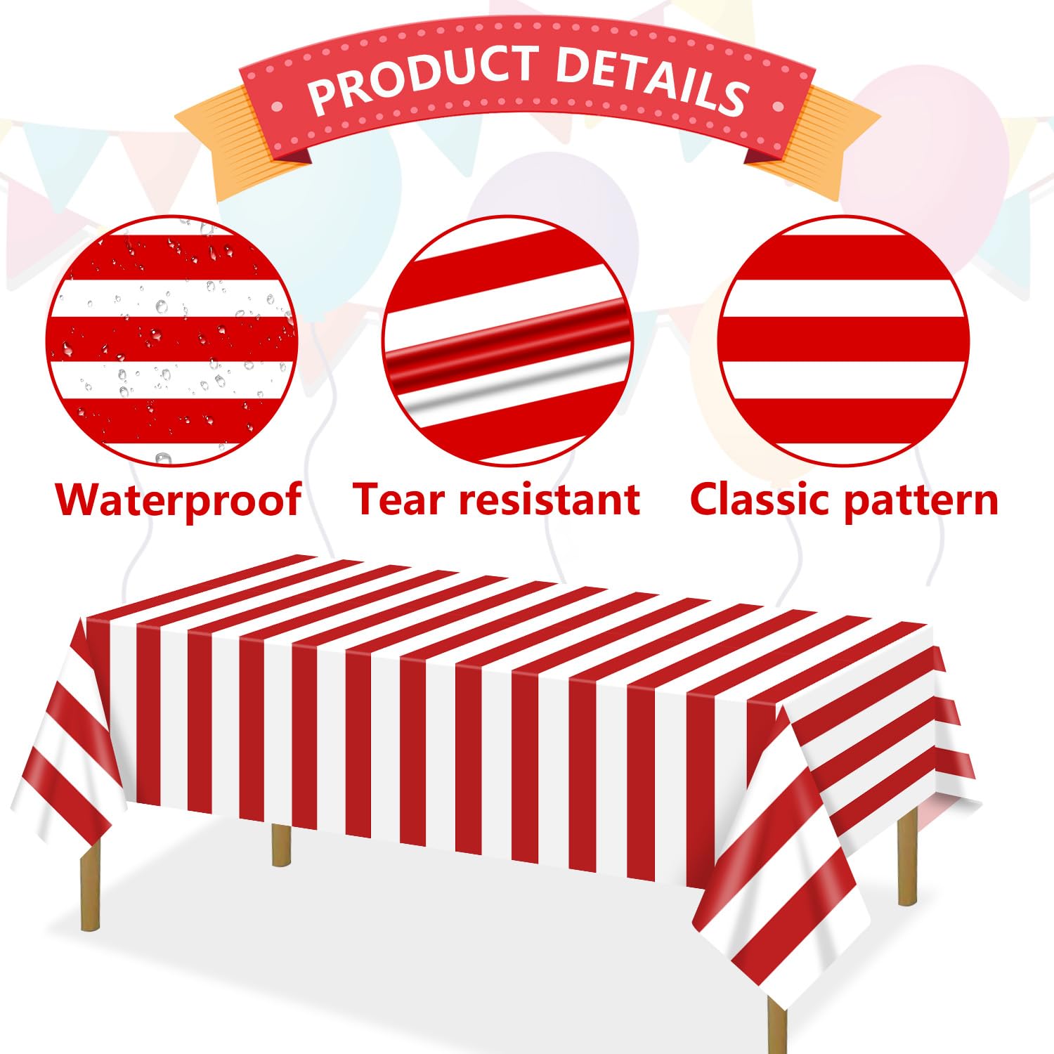 PIXHOTUL carnival theme decor setup with striped tablecloths