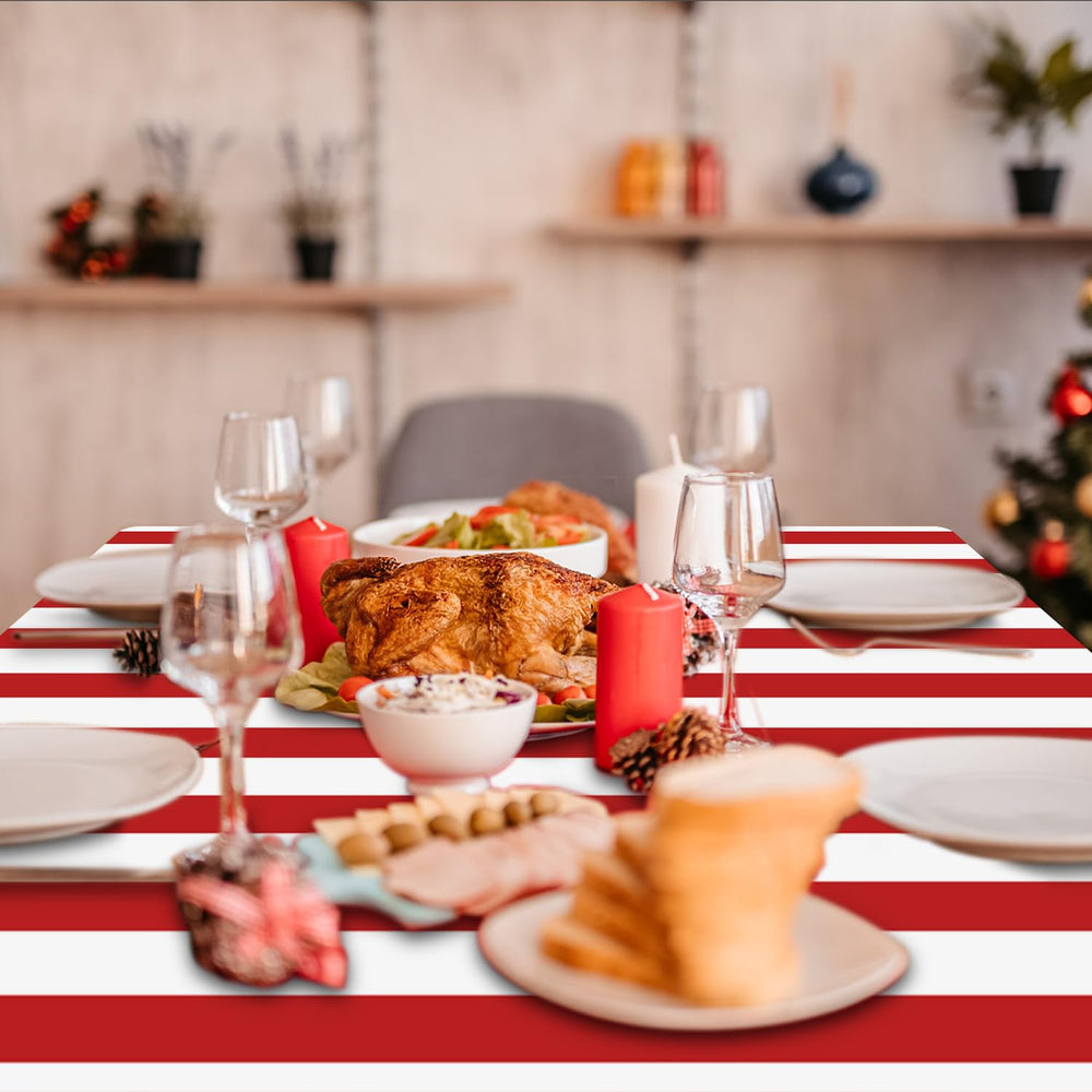 PIXHOTUL kid birthday table setting with red and white stripes