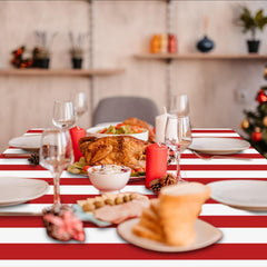 PIXHOTUL kid birthday table setting with red and white stripes