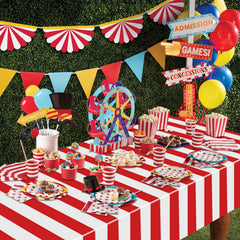 PIXHOTUL wall backdrop curtain idea with carnival stripes