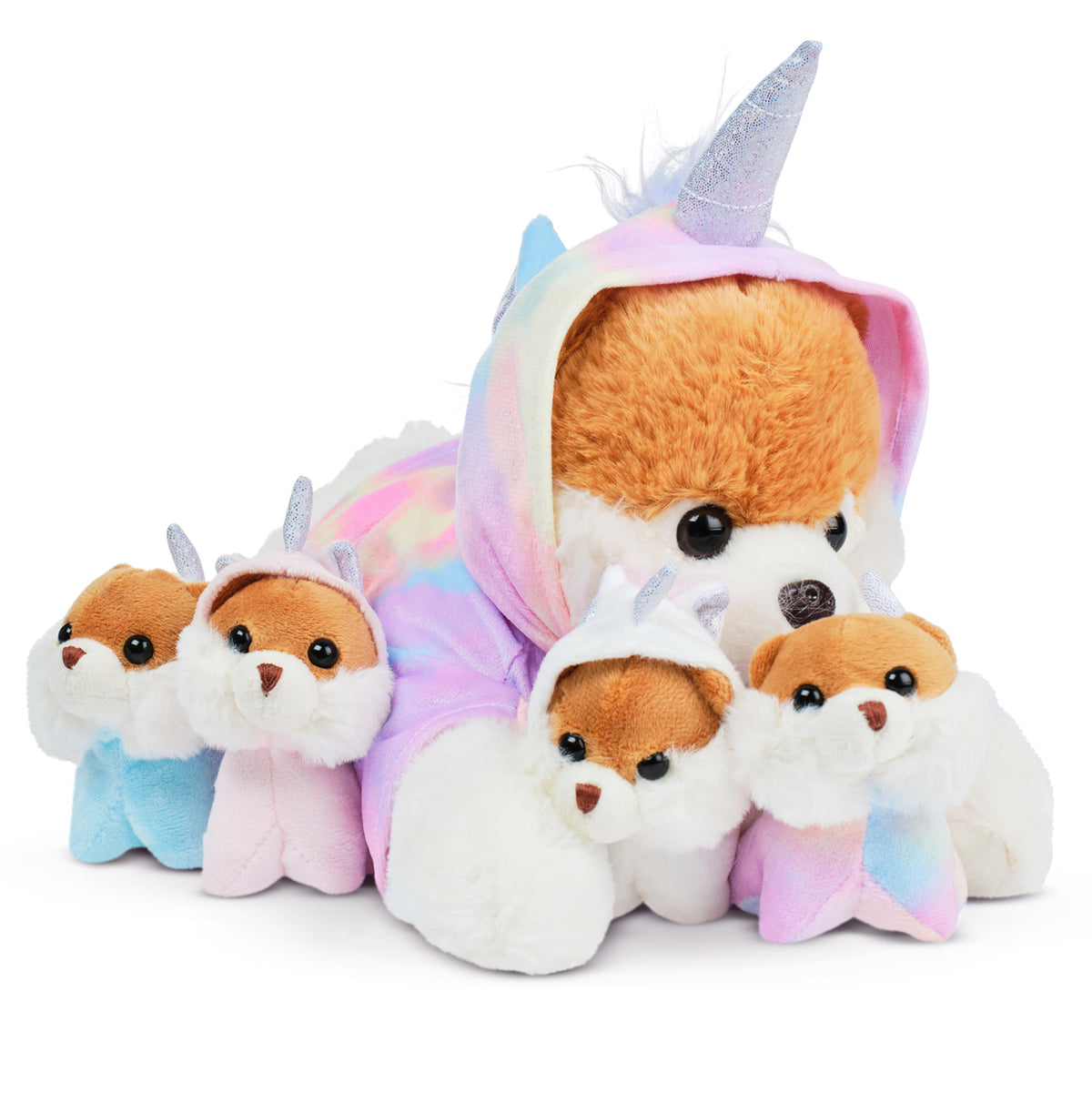 PixieCrush Bernese Mommy plush with puppies tummy open for surprise play and cuddles.