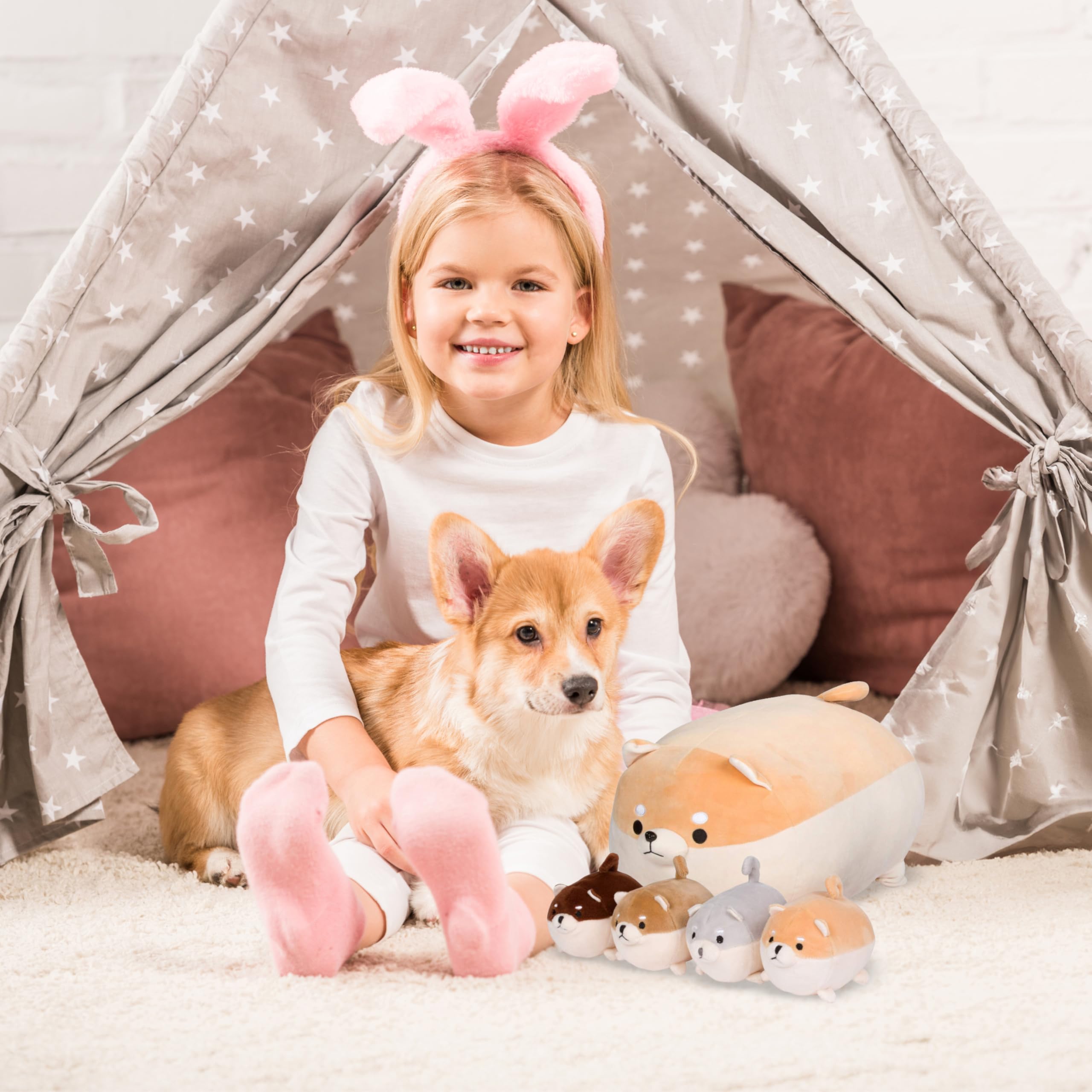 PixieCrush Shiba Inu puppies inside plush encourages imaginative play