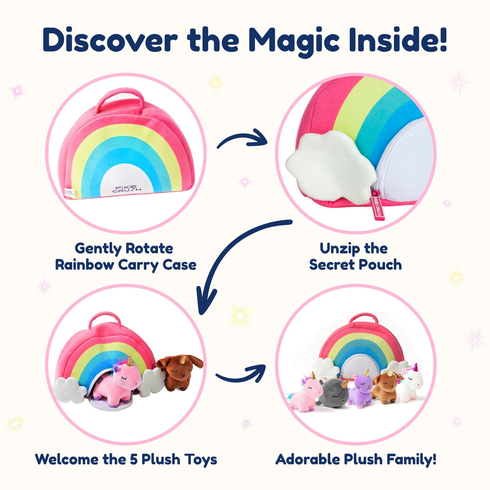 PixieCrush pink bunny plush adds a soft, huggable friend.