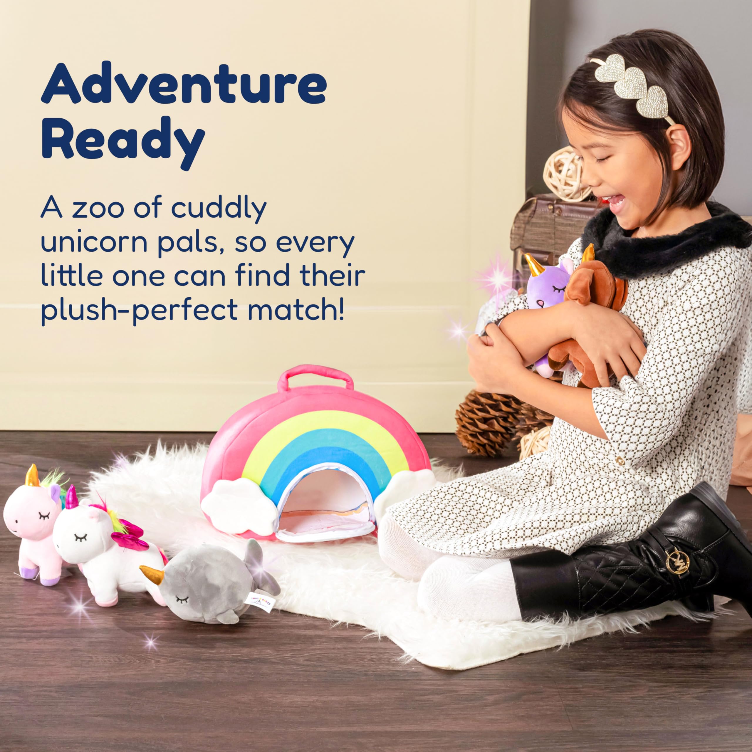 PixieCrush rainbow unicorn plush brightens playtime and storytelling.