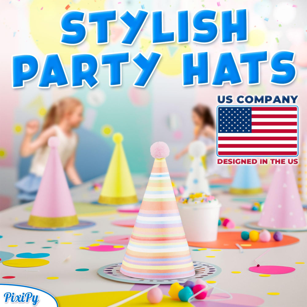 PixiPy assembled cone hats ready for instant wear.