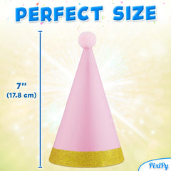 PixiPy birthday hats with adjustable elastic strings for all ages.