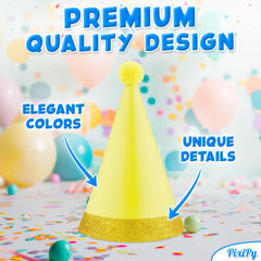 PixiPy birthday hats with gold detailing for festive flair.