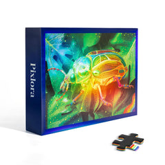 Pixlora Beetle Theme puzzle box with rainbow coating enhances game night visuals.