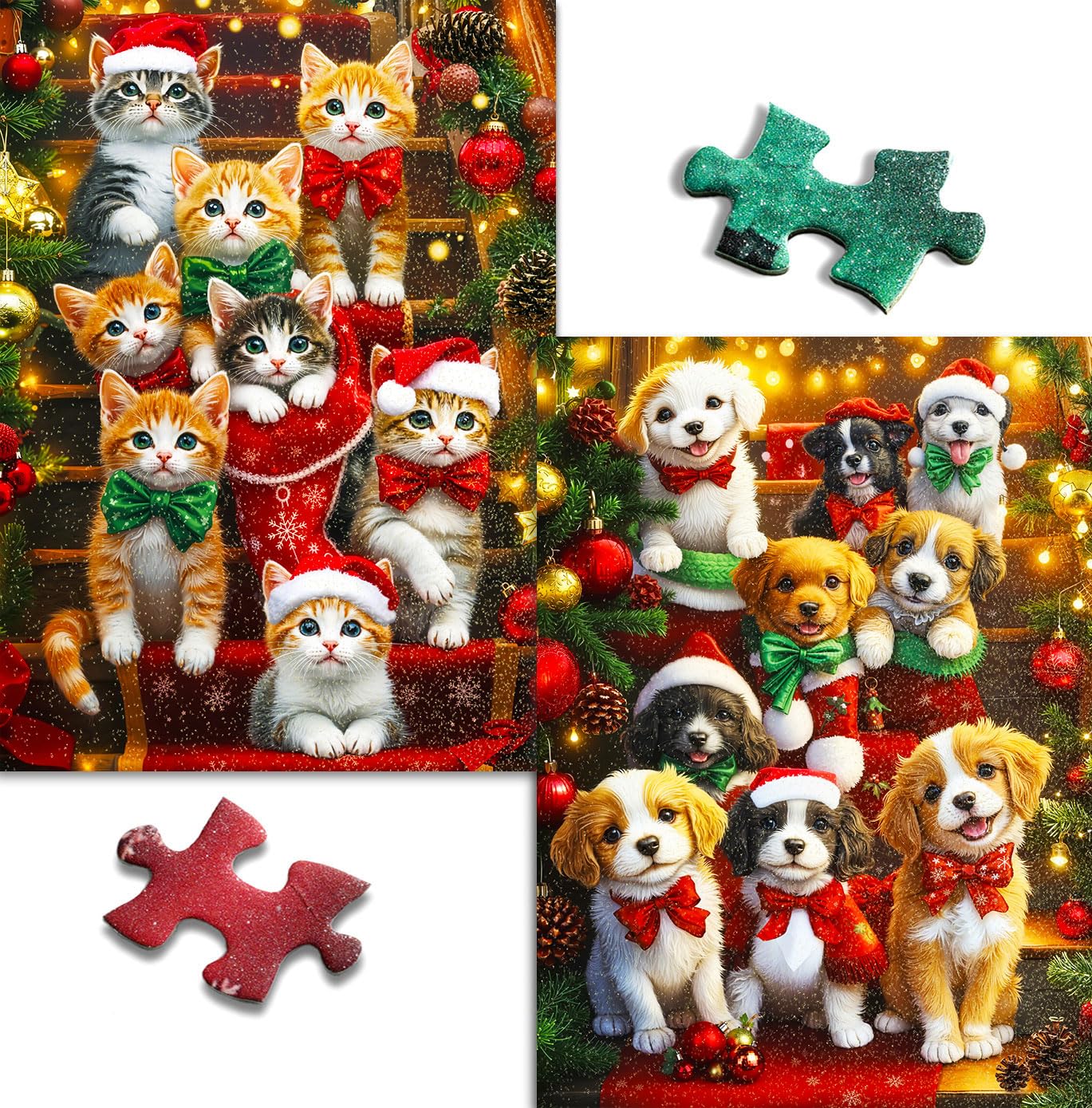 Pixlora Christmas puzzle 1000 pieces with cats and dogs, ideal family activity.