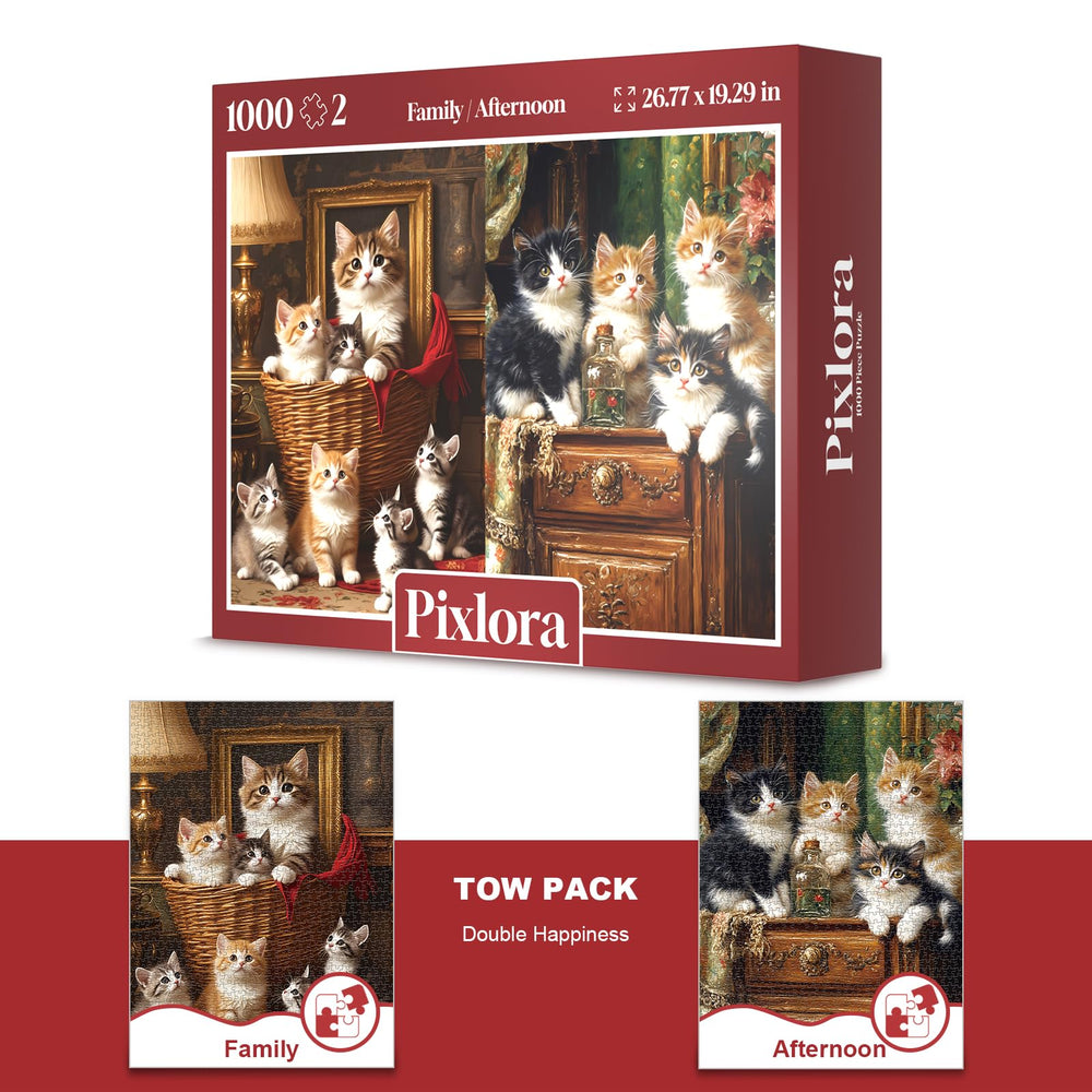 Pixlora Cozy Cat Party Sunbeam Siesta puzzle image, perfect for mindful evenings.