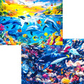 Pixlora Dolphin Sunset 1000-piece puzzle: vibrant colors energize your evening challenge.