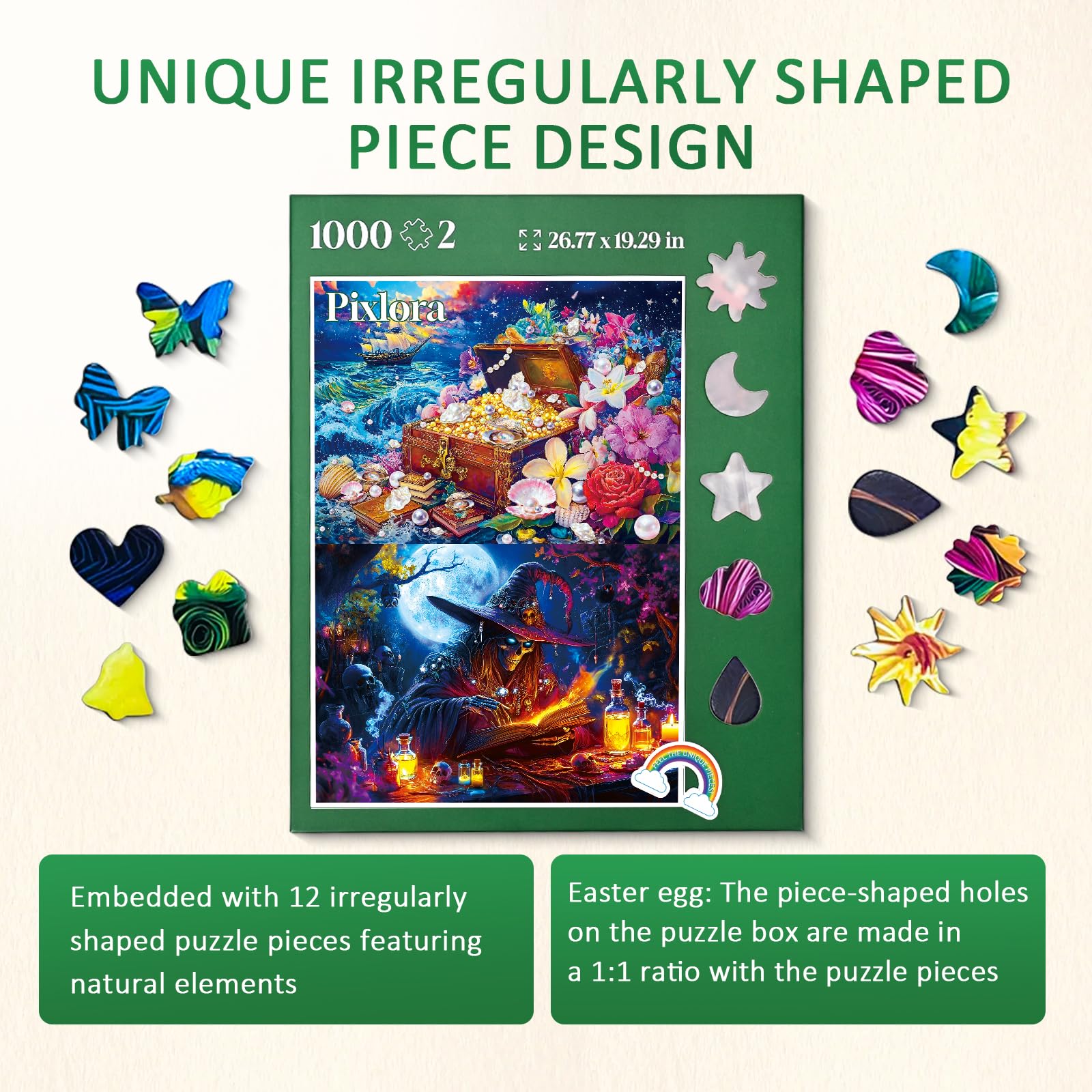 Pixlora treasures and dark forest puzzle—crisp details enhance focus during solving.