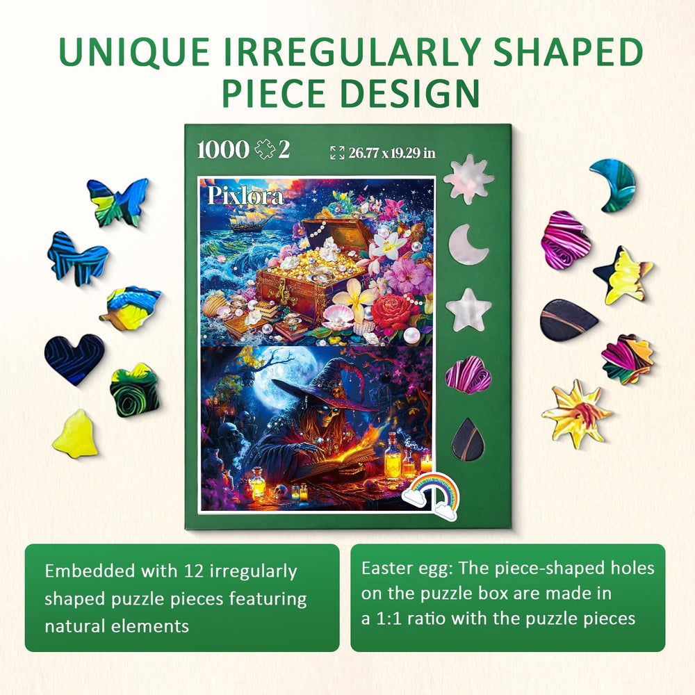 Pixlora treasures and dark forest puzzle—crisp details enhance focus during solving.