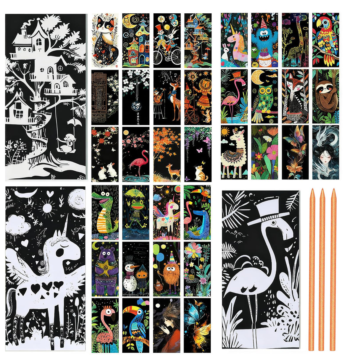 Pixnest 36-pcs scratch art bookmarks reveal rainbow colors for creative reading moments