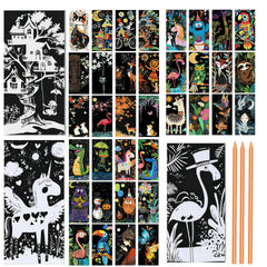 Pixnest 36-pcs scratch art bookmarks reveal rainbow colors for creative reading moments