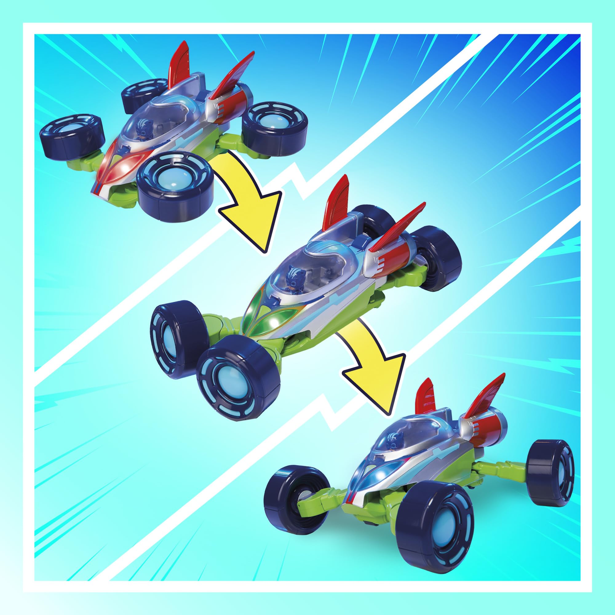 PJ Masks PJ Explorider wheels and axles enable smooth rolling in all modes.