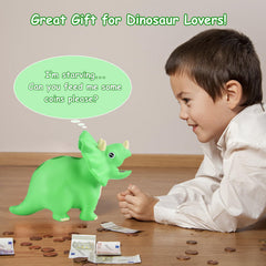 PJDRLLC green dinosaur piggy bank material detail with thick non-toxic plastic