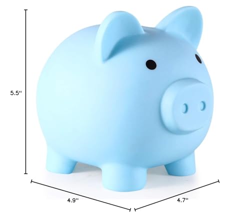 PJDRLLC blue piggy bank positioned as a birthday gift for children