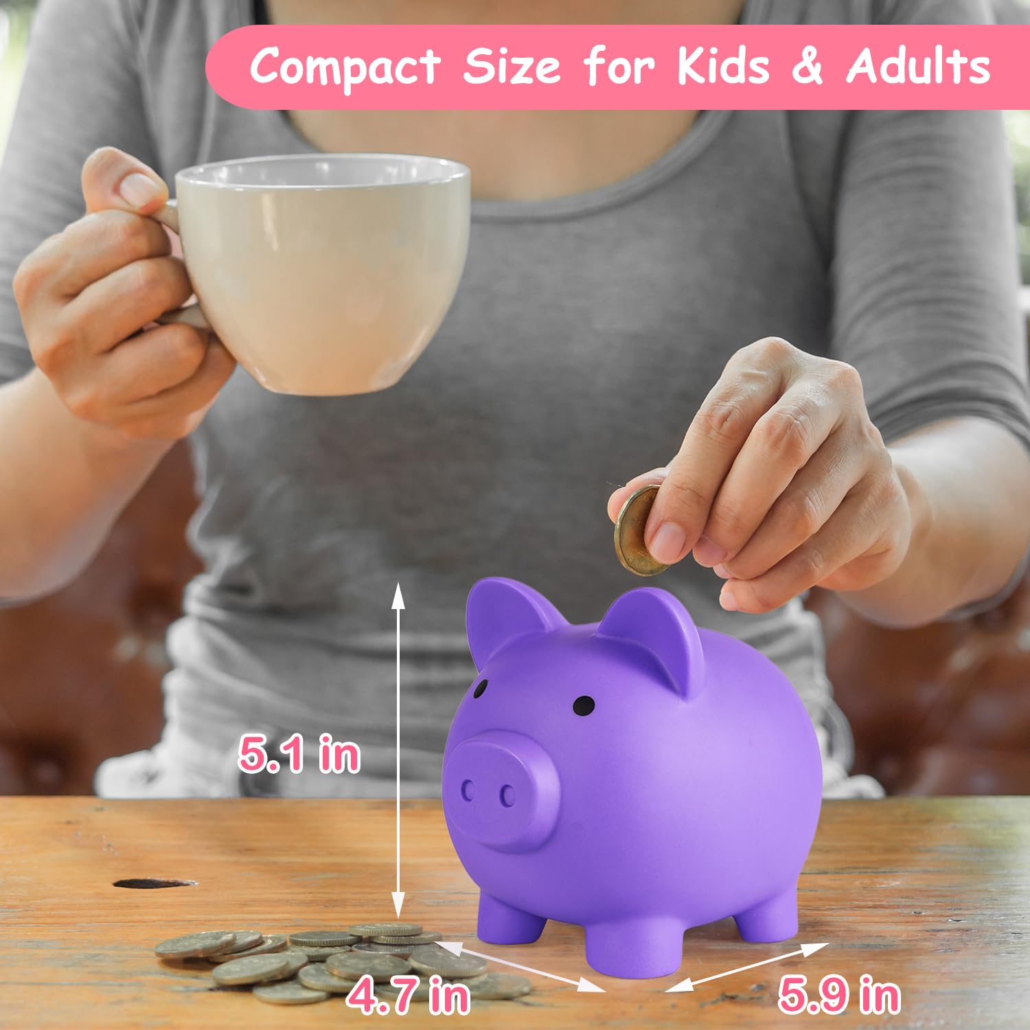 Bottom knob gives safe, easy coin retrieval.