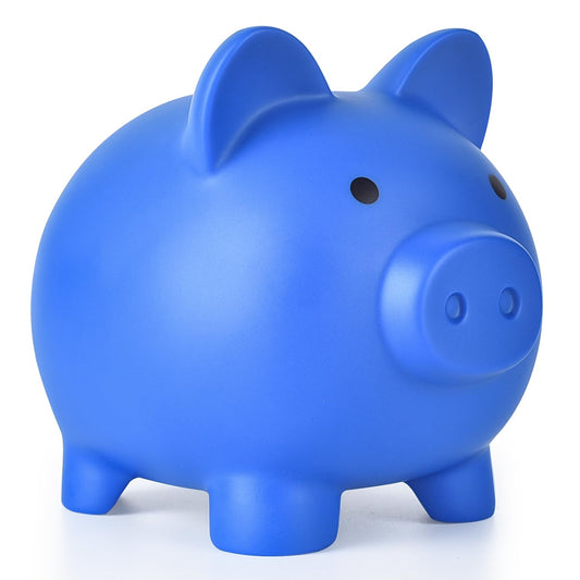 PJDRLLC Piggy Bank in dark blue, front view, sturdy design for durable savings.