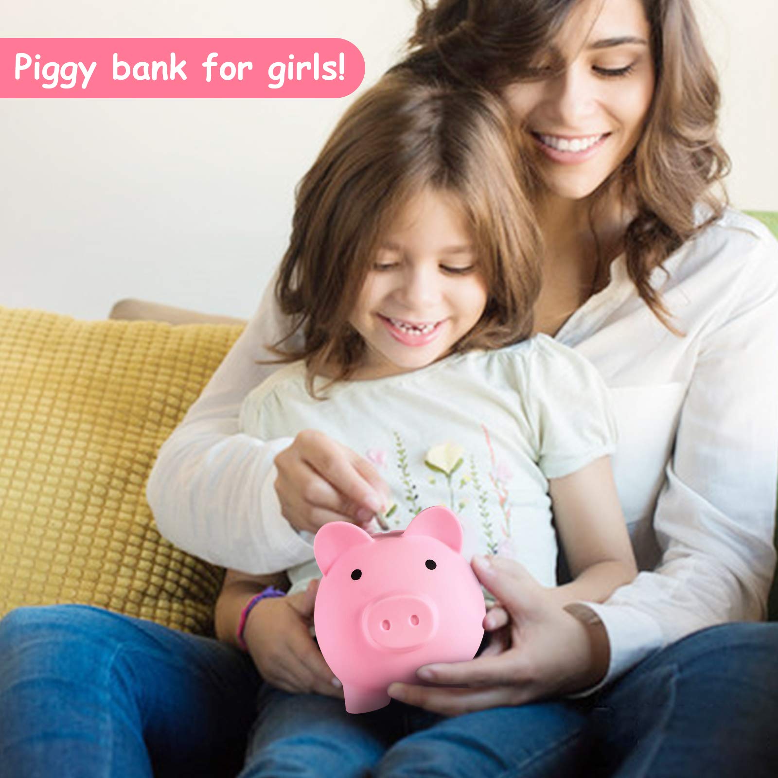 PJDRLLC pink piggy bank side view highlighting stable, daily-use design
