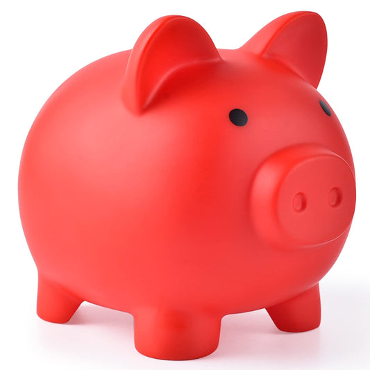PJDRLLC Piggy Bank red front view, durable design for long-lasting savings.