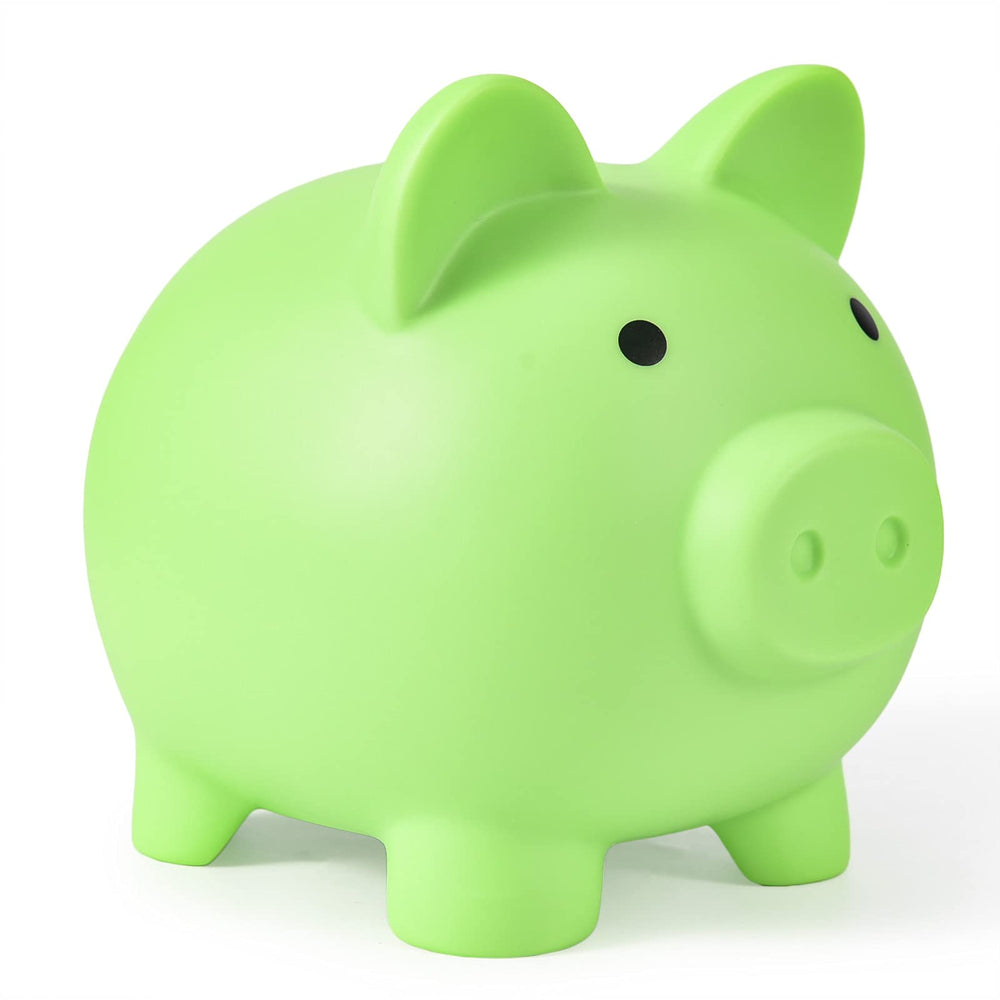 PJDRLLC piggy bank in unbreakable plastic, built for lasting kid savings.