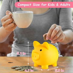 PJDRLLC Piggy Bank yellow child holding showcases portability.