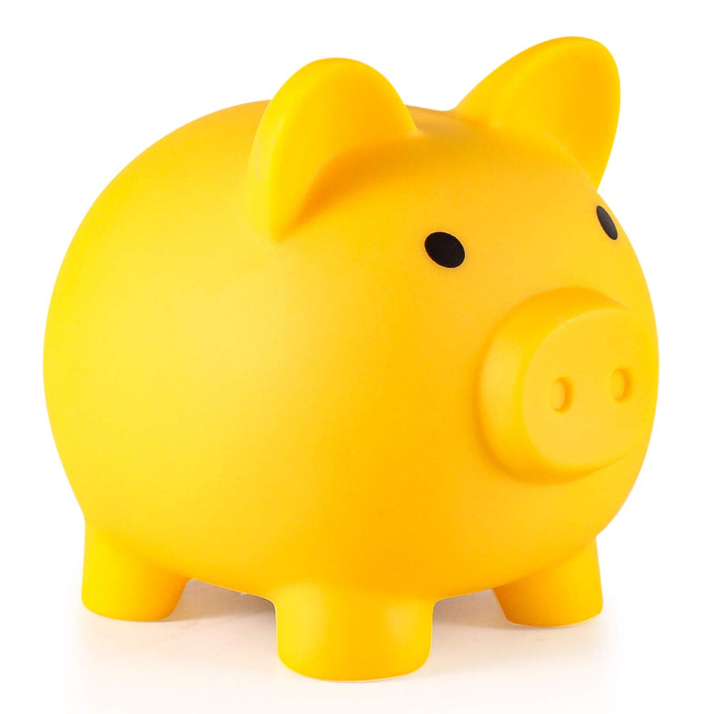 PJDRLLC Piggy Bank yellow front view for kids' savings.