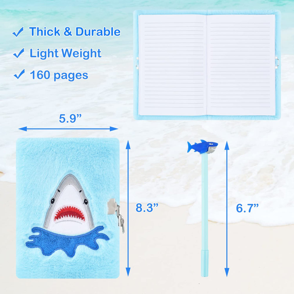 PJDRLLC Shark Diary cover in plush material, soft to touch.