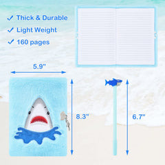 PJDRLLC Shark Diary cover in plush material, soft to touch.
