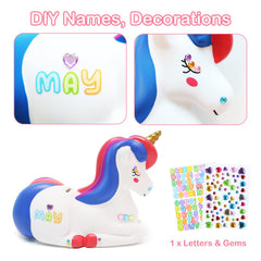 PJDRLLC unicorn piggy bank size 9x6.5 inches fits small hands.