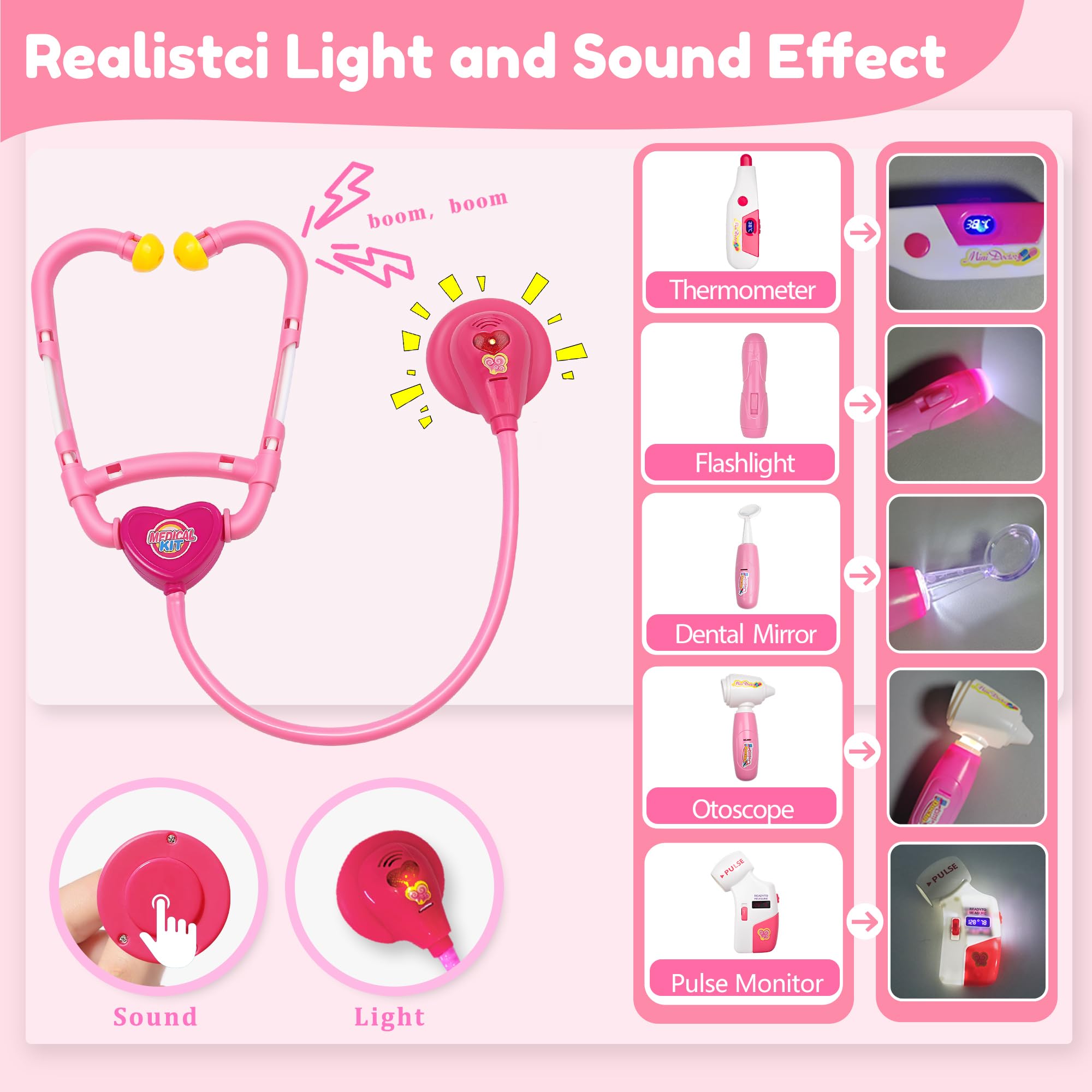 PJG Doctor Kit otoscope enhances role-play with bright, kid-friendly visuals.