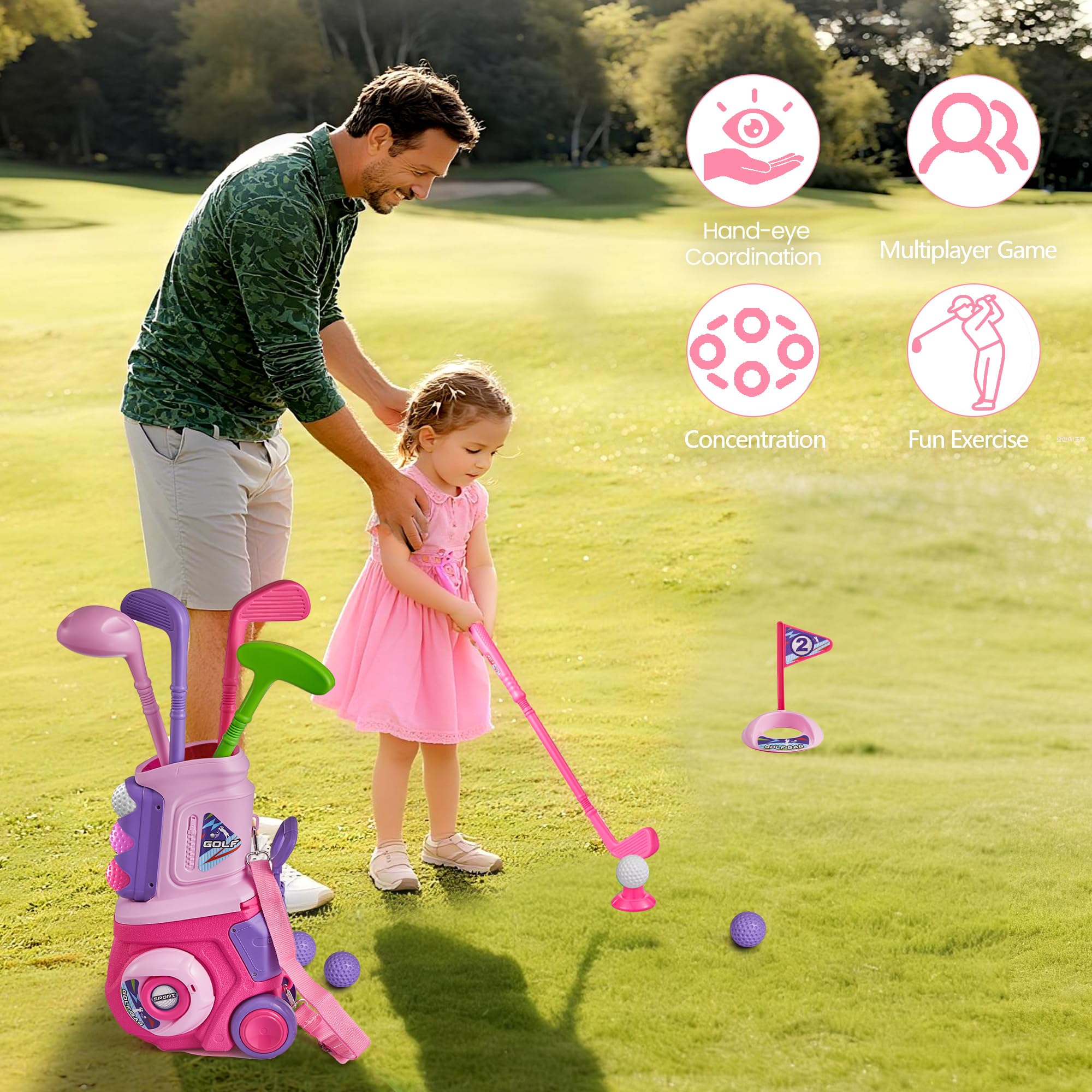 PJG Toddler Golf Set retractable cart handle enhances portability