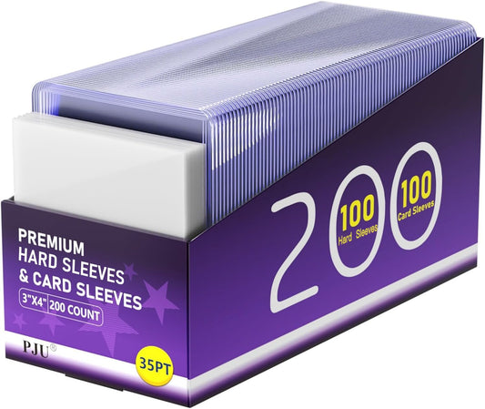 PJU 200 hard sleeves and 100 soft sleeves collection pack protects cards during storage.