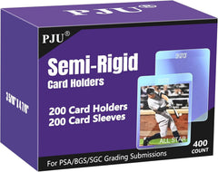 PJU 200ct semi-rigid card holders protect graded cards during shipping.