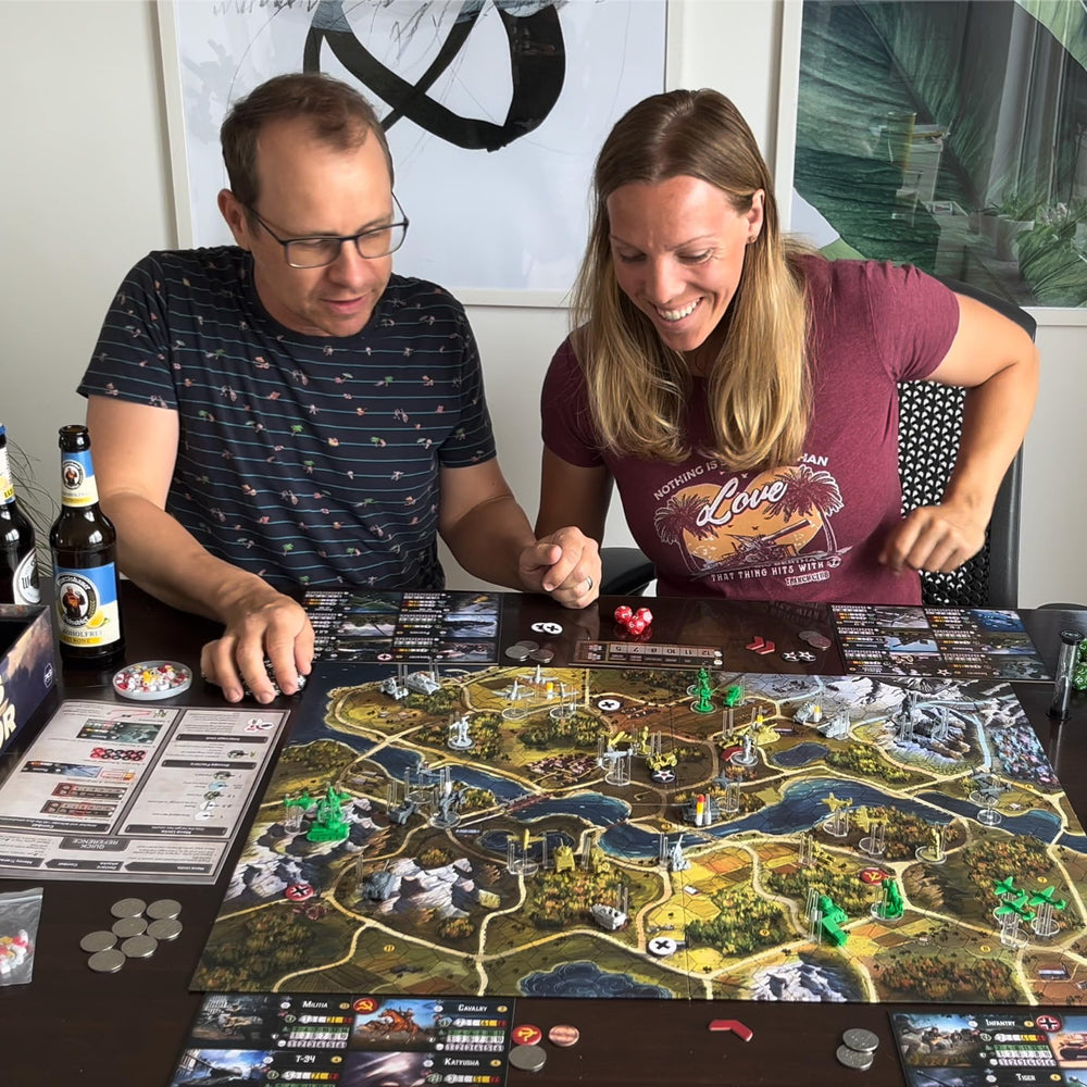 PKB Games Aces & Armor game night setup shows 1-4 players in action.