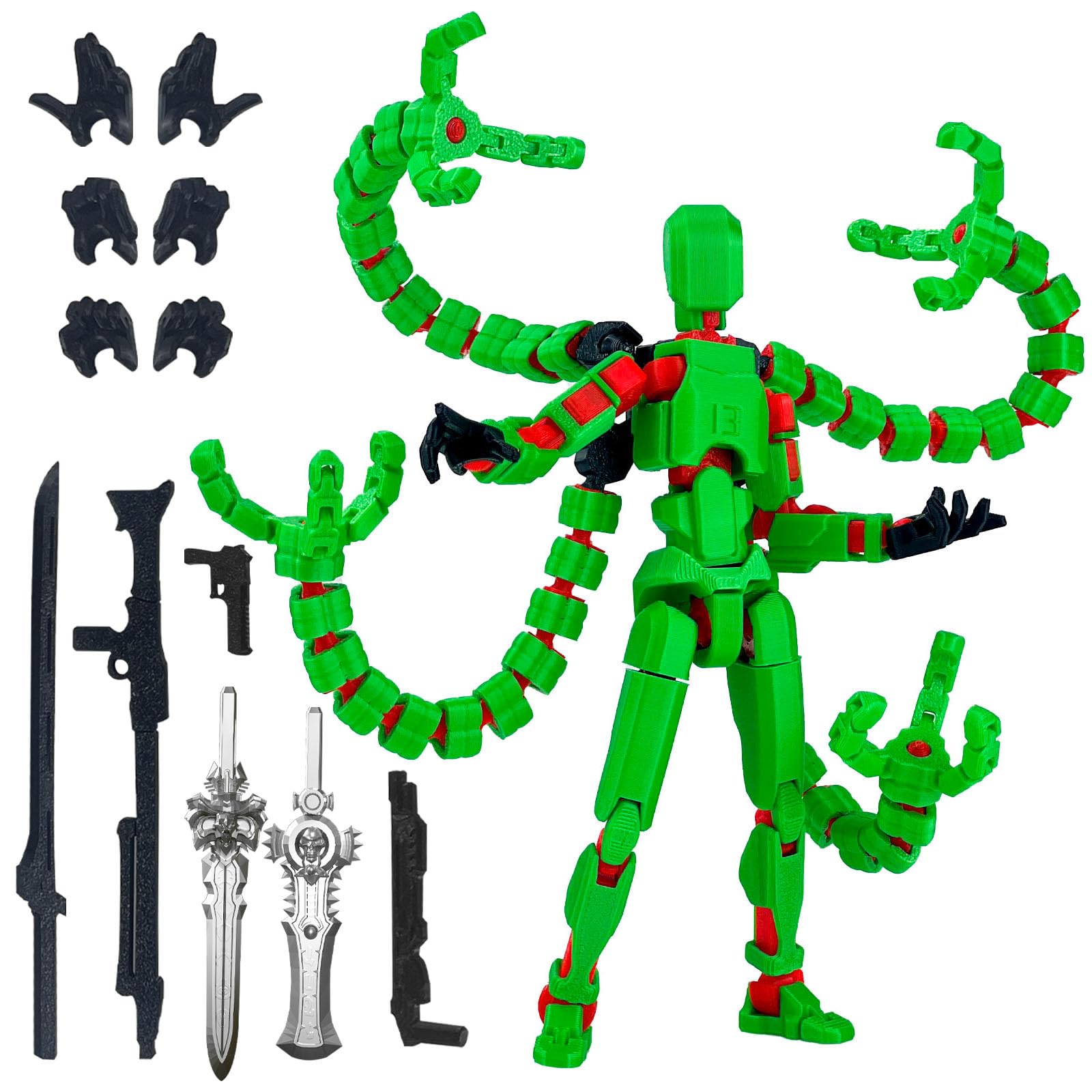 PkghoKids T13 figure in green, fully articulated for dynamic poses.