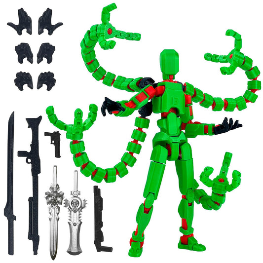 PkghoKids T13 figure in green, fully articulated for dynamic poses.