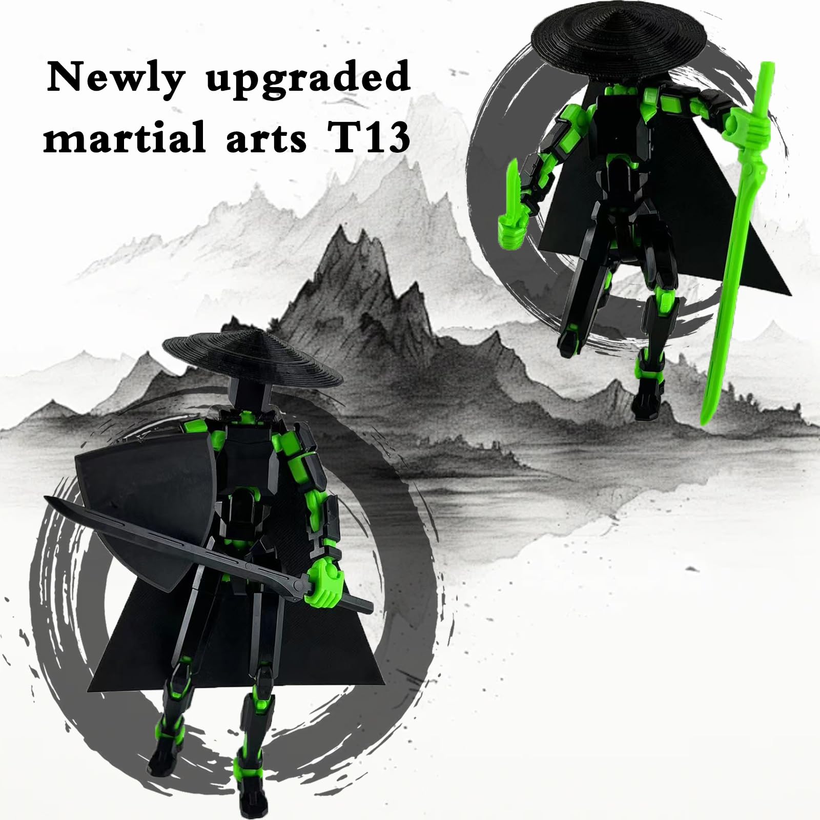 PkghoKids T13 jointed figure with interchangeable weapons for versatile play.