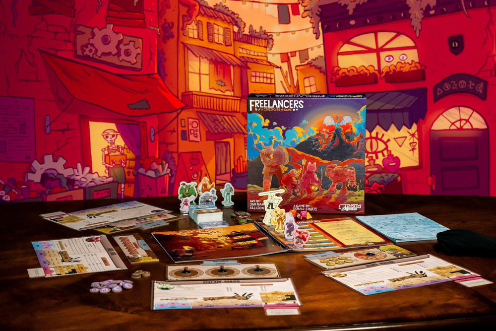 Plaid Hat Games Freelancers game-night table prompts social play and immersion