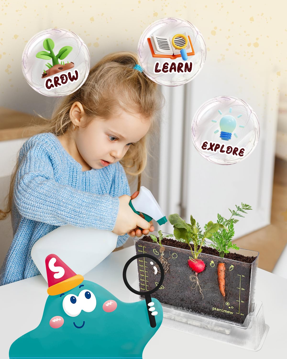 PLANTMEW Root Viewer Kit labels and colors help kids track progress