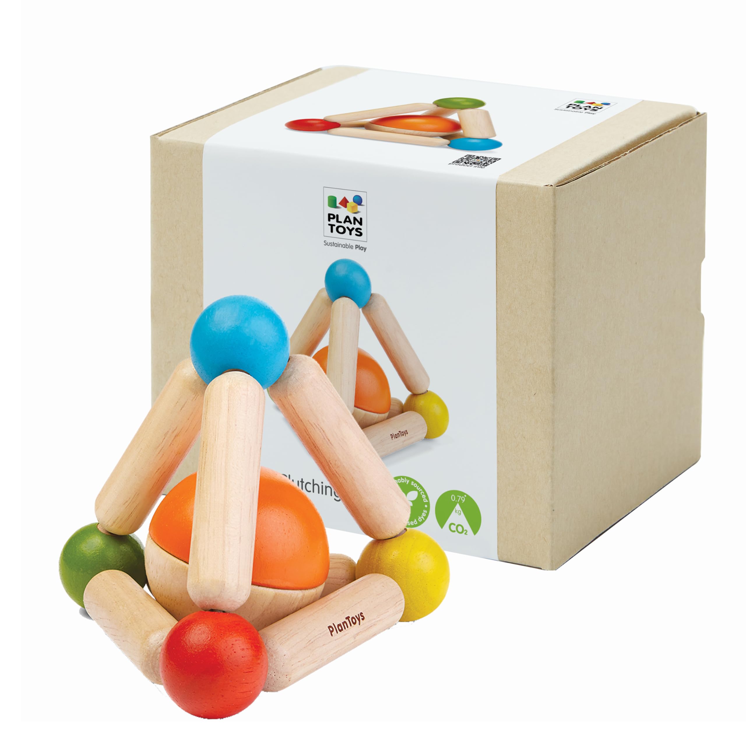 PlanToys clutching triangle toy with easy-grip design for tiny hands.