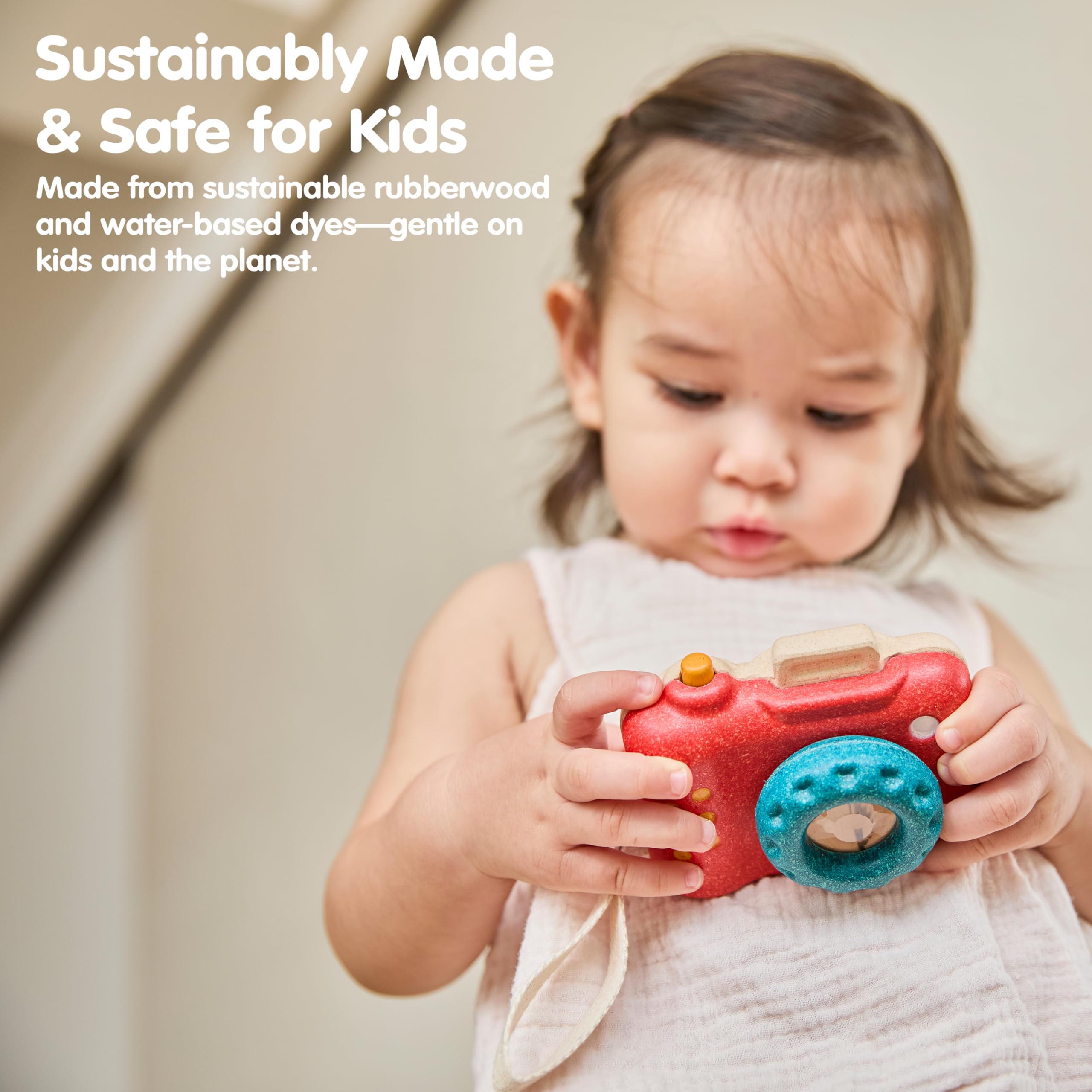 PlanToys eco-friendly toy camera invites imaginative storytelling without screens.