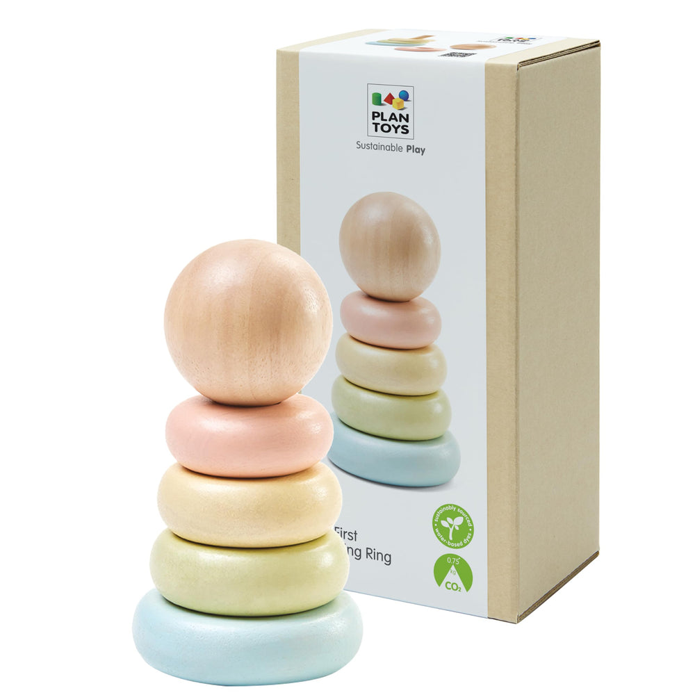 PlanToys First Stacking Ring: wooden rings for stacking practice that boosts fine motor skills.
