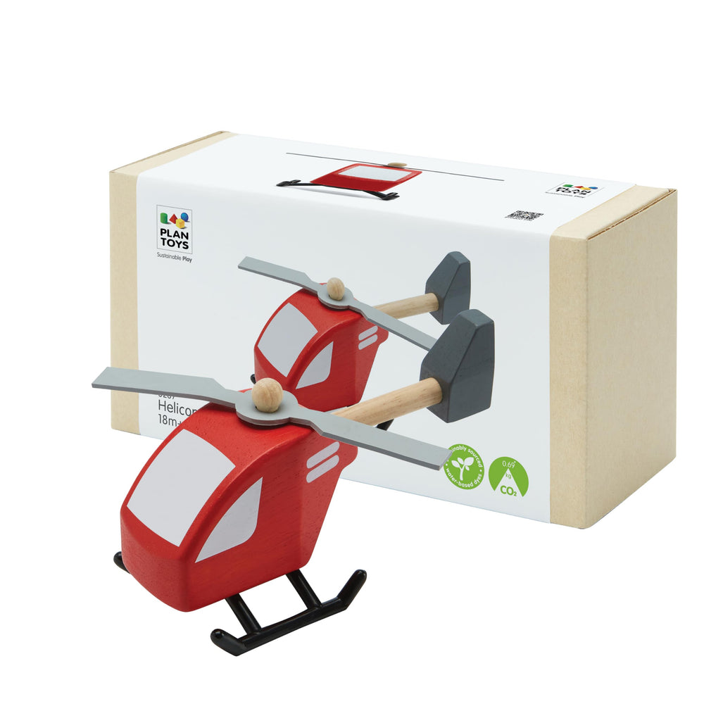 PlanToys Helicopter 6287 front view with safe spinning blades for gentle play