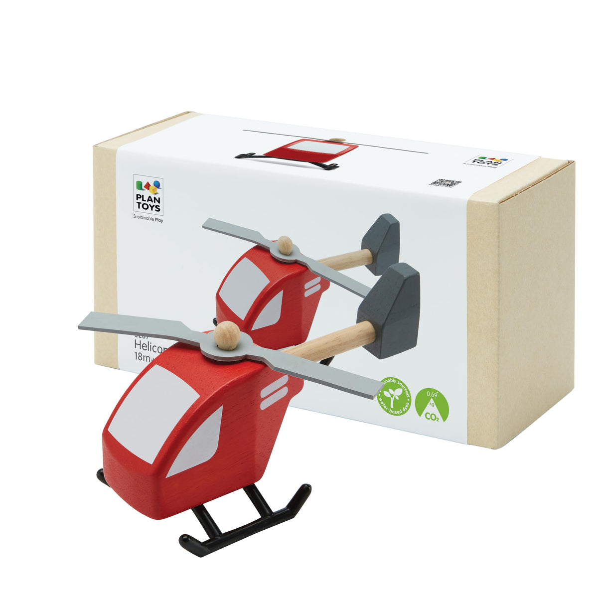 PlanToys Helicopter 6287 front view with safe spinning blades for gentle play