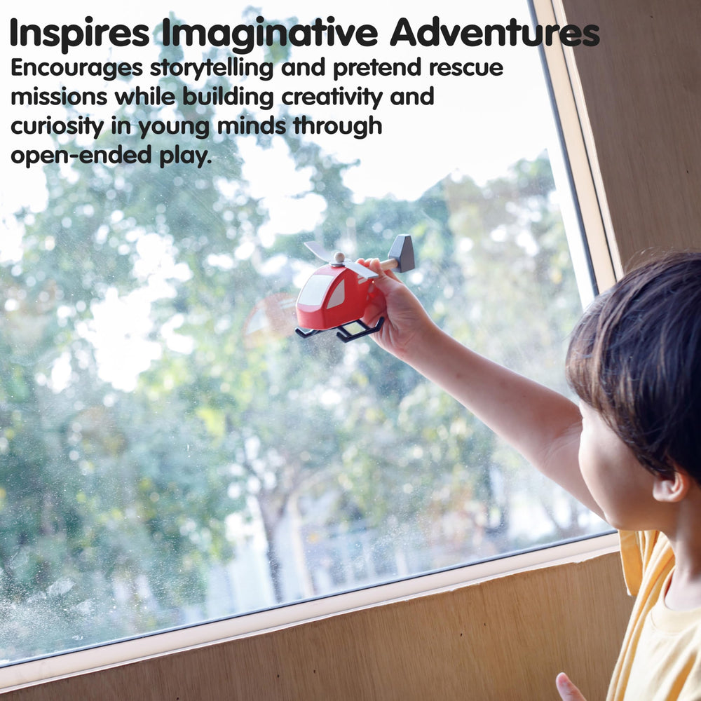 PlanToys Helicopter 6287 rubberwood texture emphasizes sustainable materials